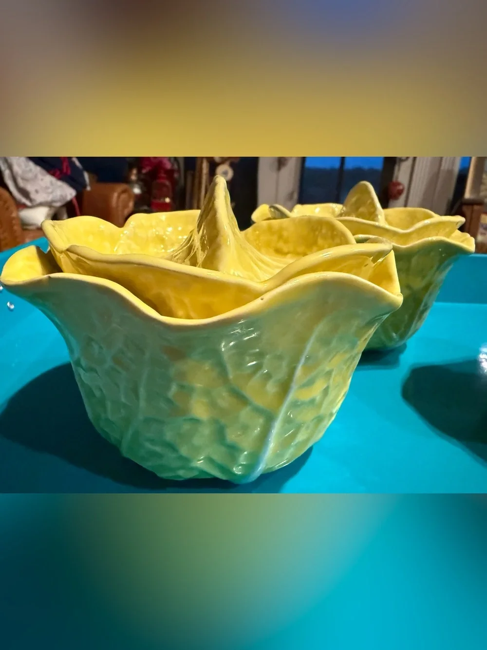 3 VINTAGE SECLA CABBAGE WARE YELLOW BOWLS.  Portugal.